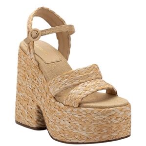 Larroude Carmen Raffia Platform Sandals Block Heel Open Toe Sandals ....Size 11